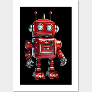 Robotic Retro Cute Red Kid's Toy - 3D Character Design Posters and Art